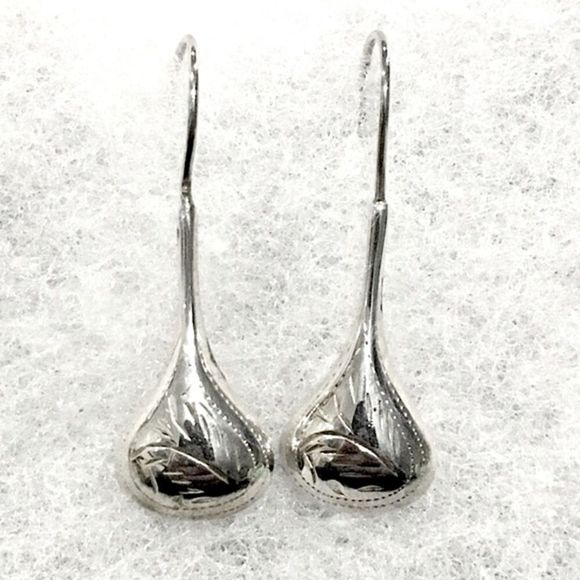 Sterling Silver Engraved Long Teardrop Earrings - Picture 1 of 8